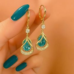 Colorful Water Droplet Shaped Shiny Synthetic Pendant Earrings Elegant Simple Style Women’s Gift