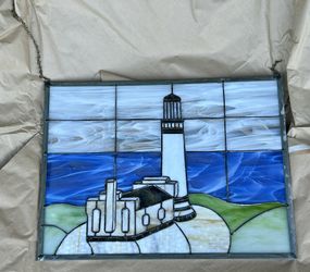 Handcrafted Stained Glass Lighthouse Panel – Coastal Art