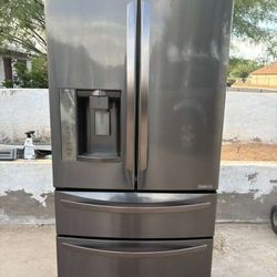 Lg Black Stainless Four-Door Fridge Works Perfect In Condition For Free Delivery To Garage