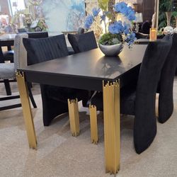 Black Gold Dining Table  &  4 Black Chairs