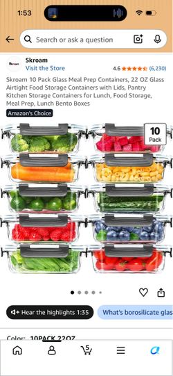 Skroam 10-Pack Glass Meal Prep Containers 22oz