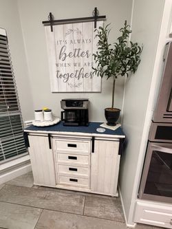 Farmhouse White Buffet Cabinet with Sliding Barn Doors