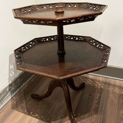 2-Tier Carved Wood Parlor Table - VINTAGE