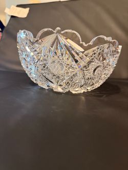 ANTIQUE AMERICAN BRILLIANT PERIOD CUT GLASS BOWL ALL OVER HOBSTAR & CANE PATTERN