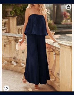 BTFBM Women Off Shoulder Summer Rompers Strapless Pleated Wide Leg Palazzo Pants Jumpsuit Casual One Piece Outfits