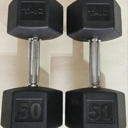 50 lbs hex rubber coated dumbbells pair 
