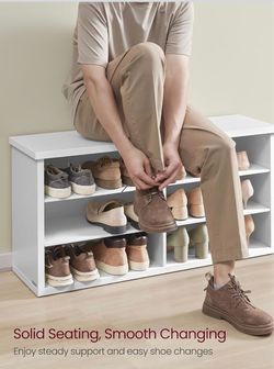 Shoe Bench, Storage Bench, 6 Compartments, Adjustable Shelves, for Living Room, Entryway, Dorm, 11.6 x 39.4 x 19.7 Inches, Cloud White ULSB036W01