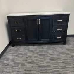 60” Bathroom Vanity In Black With Single Sink Countertop 