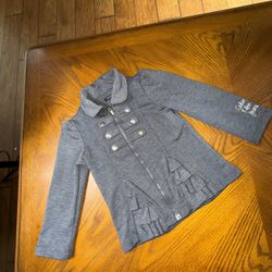Calvin Klein Jeans designer gray full zipper collar jacket for girls featuring a military-style design with logo-embossed metal buttons 3T  In very go
