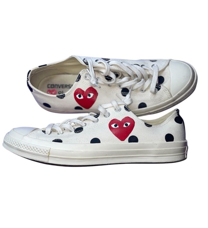 Converse Cream Sneakers with Red Heart and Black Dots