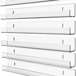 15 Inch Invisible Acrylic Floating Wall Ledge Shelf,Wall Mounted Nursery Kids Bookshelf, Invisible Spice Rack, Clear 5MM Thick Bathroom Storage Shelve