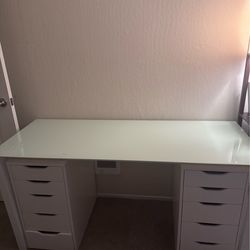 Glass computer/work desk with drawers