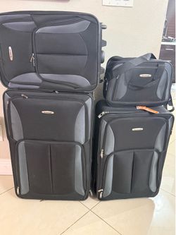 Rockland Fashion Softside 4 Piece Luggage Set, Expandable, 14" Tote/19"/24"/28", Black Gray