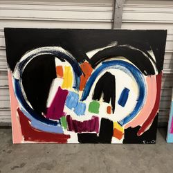 Ellis Hopkins (Carmel) Large-Scale Multicolored Gestural Abstraction with Circle Acrylic on Canvas