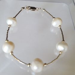 Precious vintage 925 sterling silver, FRESHWATER pearls bracelet, 7.51g Sz8"in
