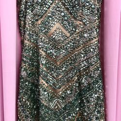 Authentic Sherri Hill Green Sequin Short Sleeveless Elegant Size 2 Extra Small Dress 