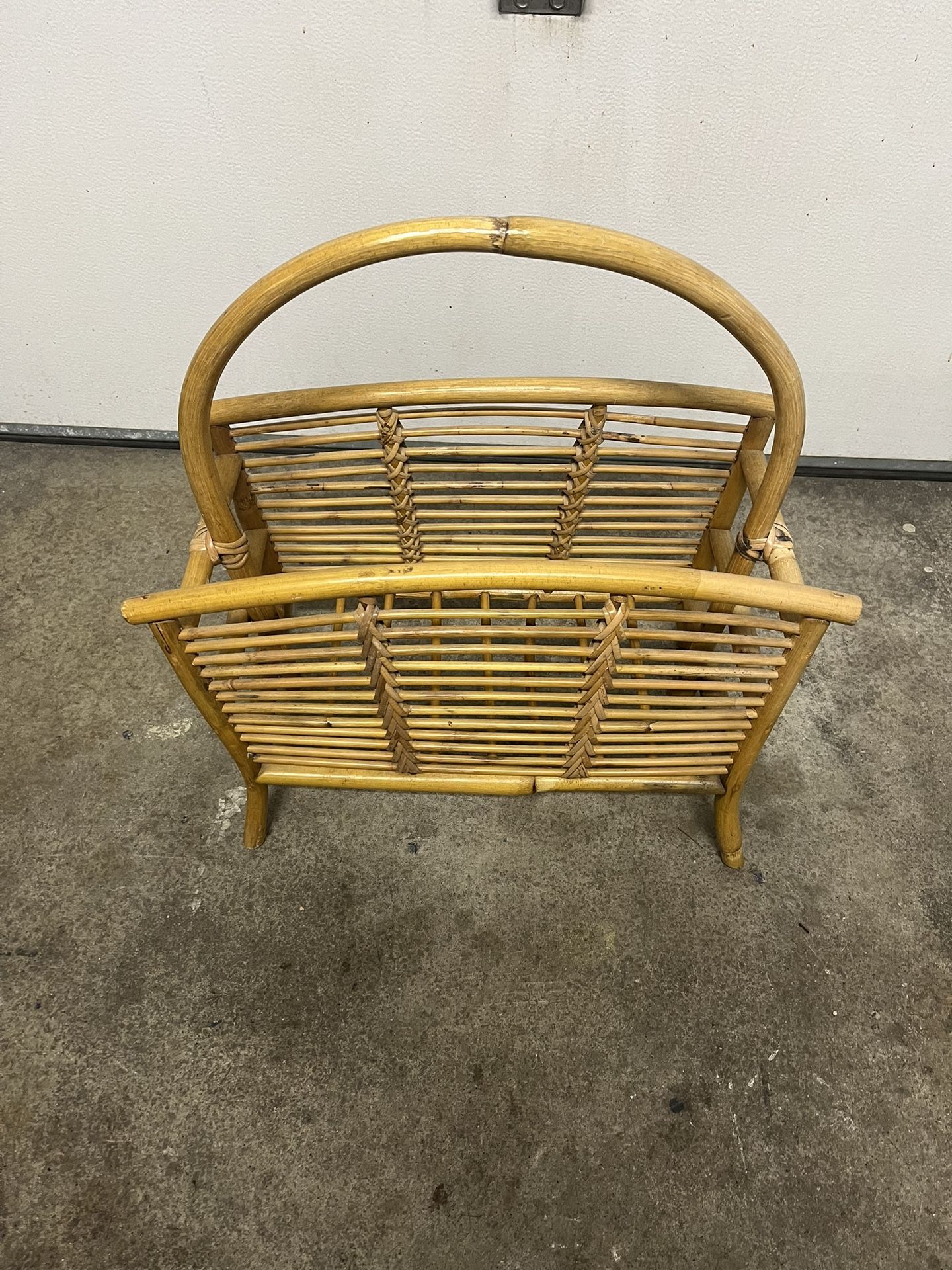 Vintage Bamboo Magazine Album Rack Boho Mid Century Rattan Furniture