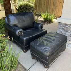 Genuine Leather Sofa Chair & Ottoman 