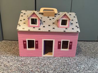 Wooden Portable Dollhouse with Carry Handle