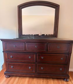 Dark Cherry Wood Dresser with Mirror