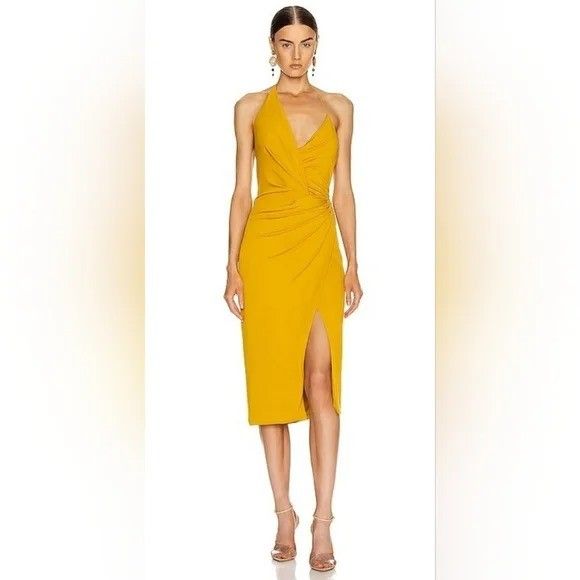 NEW Cushnie Designer Mustard Yellow Gold Backless Halter Pencil Dress 6
