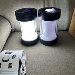 2Pcs Solar LED Camping Lantern,IPX4 Waterproof Flashlight Emergency Light