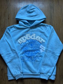 Sky Blue Rhinestone Web Sp5der Hoodie