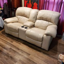 Leather Cream Reclining Sofa