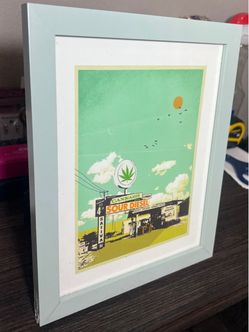 “Sour Diesel” Vintage Gas Station Green Framed Cannabis Pop Art Print Home Decor