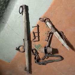 Set of Antique Wood  & Cast Iron ~ Horse Harnesses Rustic Farmhouse