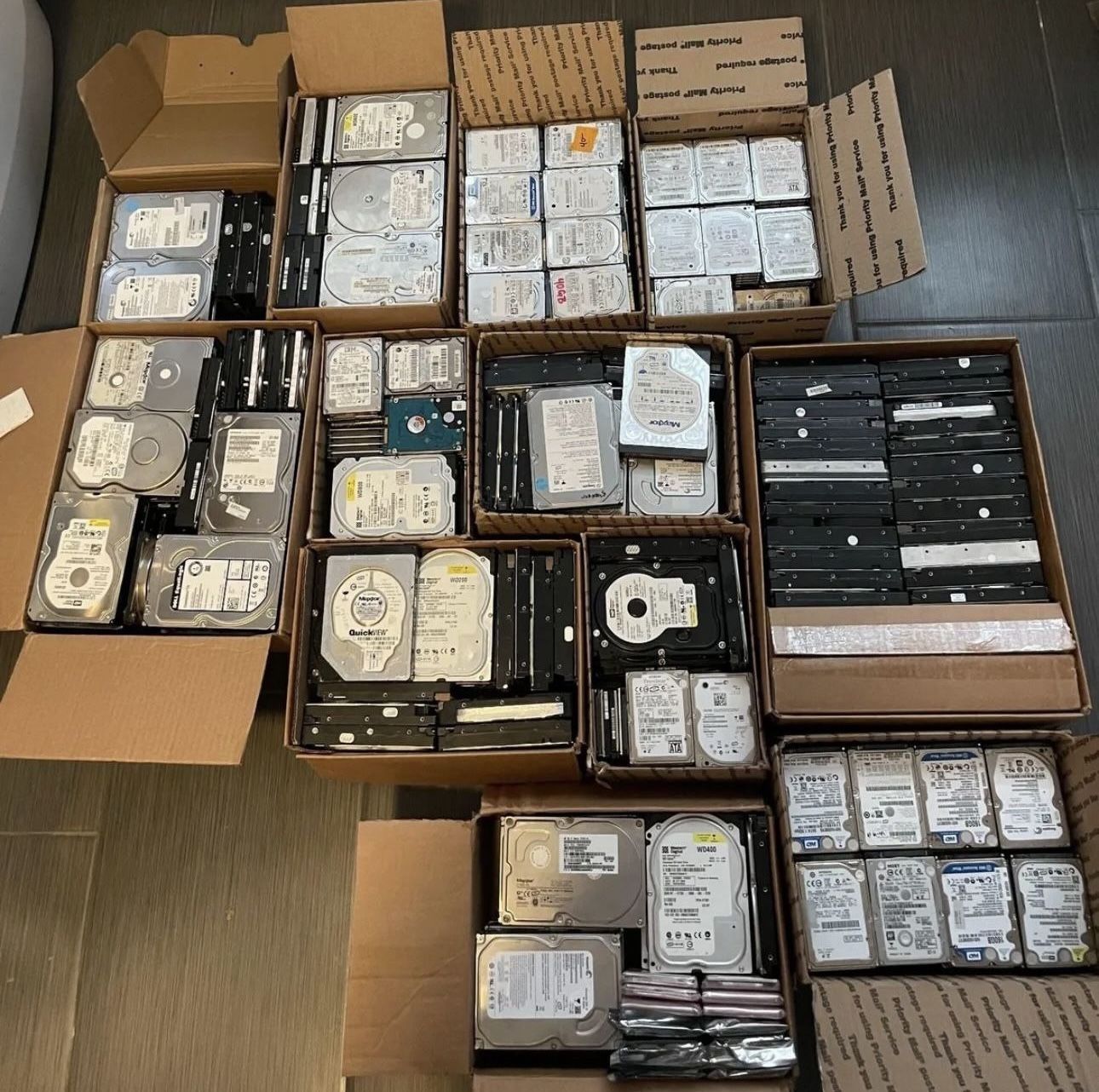 Computers, CCTVs, and hard drives are available for sale.