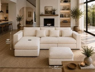 Boneless Sofa, 3 seater with ottoman ,couch , white teddy (boucle )  modular , Boneless , No Assembly Required L-7