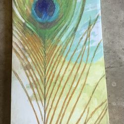 Peacock Feather Painting Canvas 53in x 18in