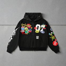 SOLY HUX Mens Oversized Y2K Zip Up Hoodie