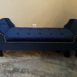 Blue Faux Velvet Bench