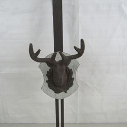 Rustic Cast Iron Buck Deer Antlers Adjustable Coat Hat Wreath Hanger


