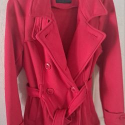 Red PeaCoat With Fleece Lining