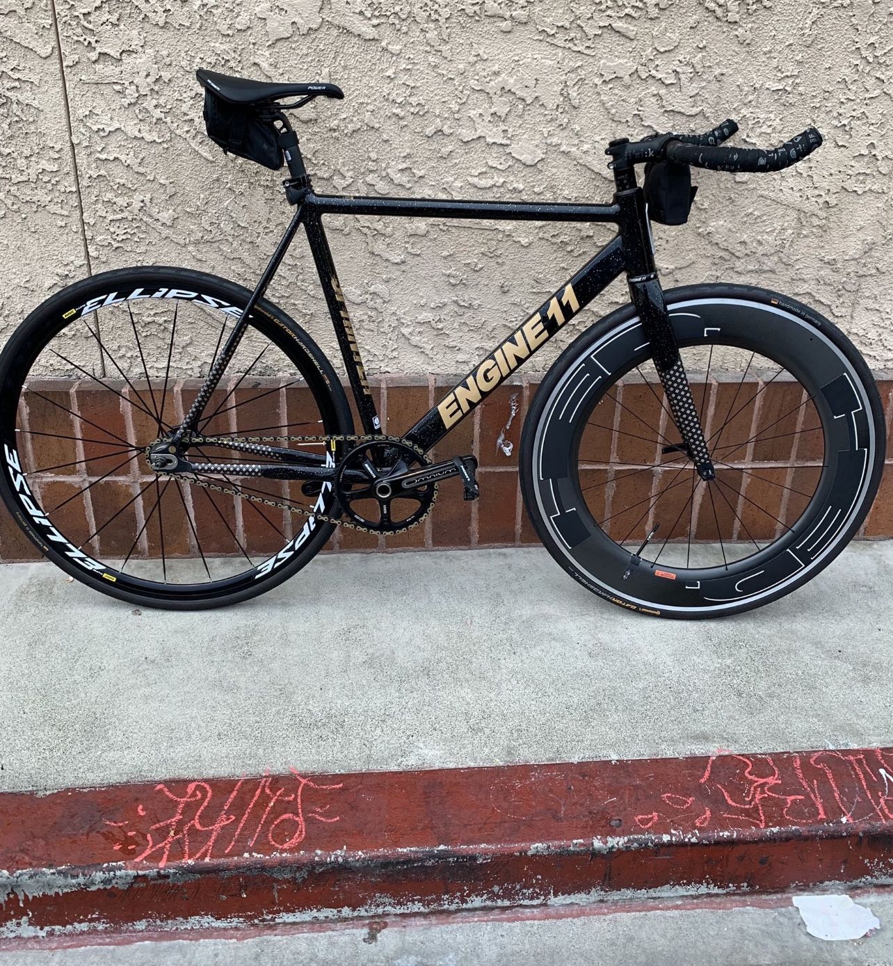 Track Bike, Engine 11, Omnium Crank, Large, Aluminum with Carbon Frame.