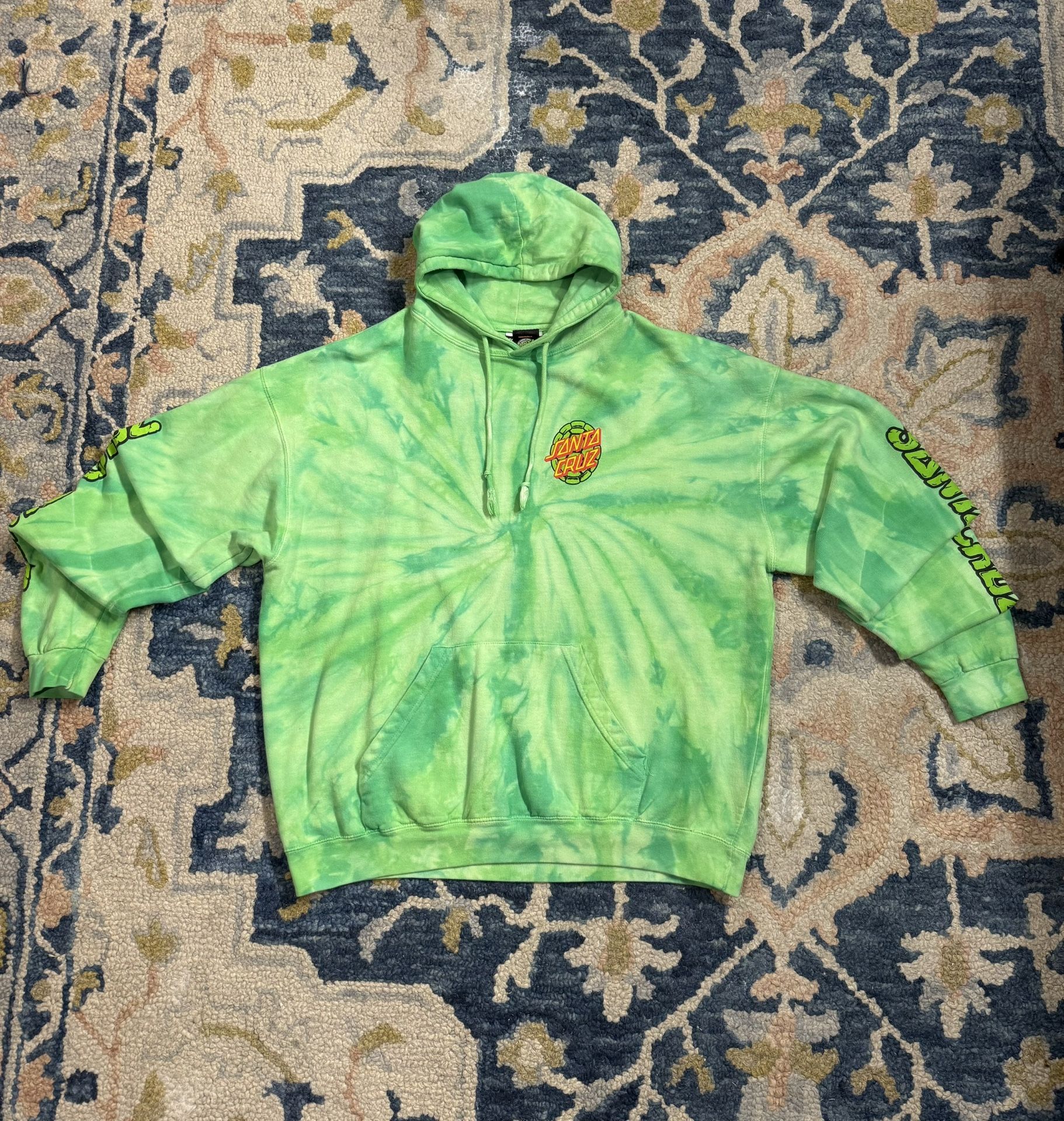 Santa Cruz Tie Dye Hoodie Green Men’s Pullover Sweatshirt Size M|| Ship From USA