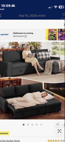 NEW IN BOX Asofer Pull-Out Sleeper Sectional Sofa – Dark Gray – $250 OBO