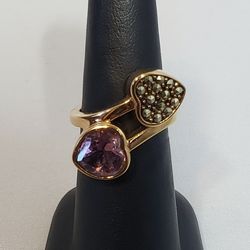 Size 7 Sky Rose de France Amethyst & Swiss Marcasite 17.5 ctw Heart Bypass Ring in Ion Plated Stainless Steel