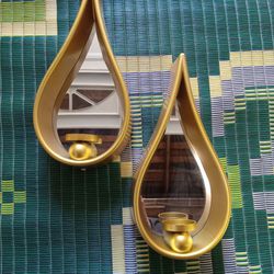 2  6x11  Gold Teardrop Wall Candle Holders
