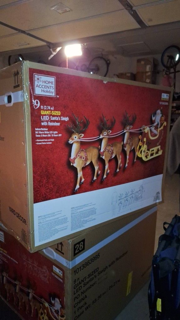 VIRAL Sold Out at HOME DEPOT - Santa's Sleigh with Reindeer Holiday Yard Decoration - Home Accents Holiday 9 ft. Giant-Sized LED 