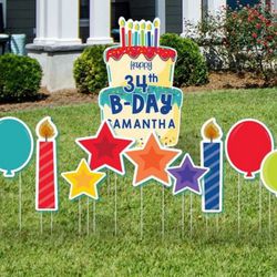 Birthday Cake Balloons Candles Plastic Yard Sign Set 11 Pieces Sold Out At Stores