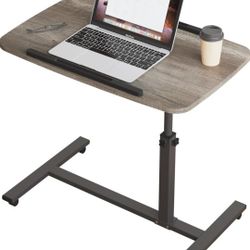 Adjustable Overbed Bedside Table with Wheels Rolling Laptop Tray Desk 