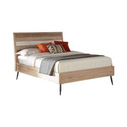RUSTIC INDUSTRIAL STYLE PLANKED DESIGN NEUTRAL FINISH QUEEN SIZE BED FRAME - CAMA