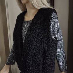 Curly , Black Karakul Fur ( Persian Lamb )  Vest Size M/L