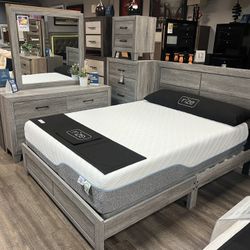 4-piece Queen Platform Set Grey Color 