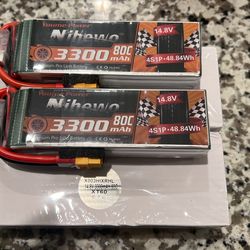 Lipo 4S Battery,14.8v 3300mAh Lipo Battery Pack 50C with T Plug for RC Helicopter Airplane Boat Quadcopter (2 Packs)