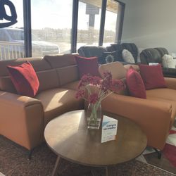 SWEET ORANGE MODERN LOVESEAT AND SOFA.